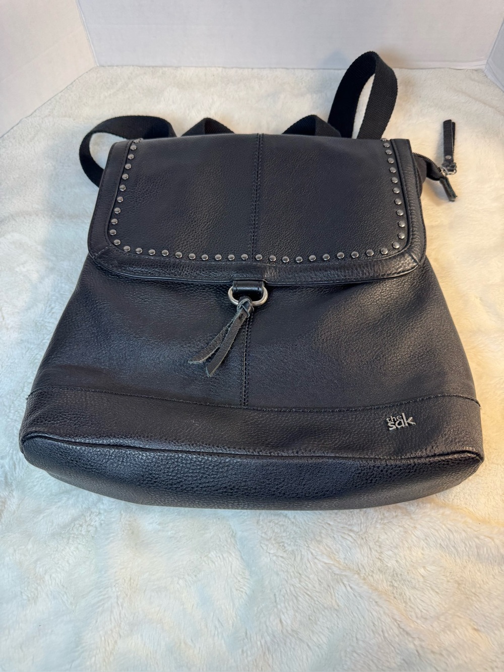 The Sak Loyola Black Leather Studded Convertible Backpack Crossbody Bag